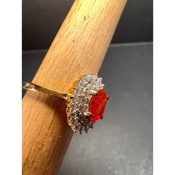 NEW Mexican Cherry fire opal moissanite halo ring in vermeil YG over 925 size 5 - Picture 16 of 16